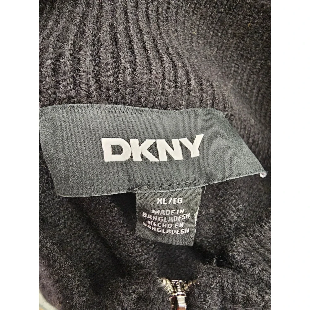 DKNY Womens Quarter Zip Pullover Sweater Black Rayon Blend Casual Size XL
